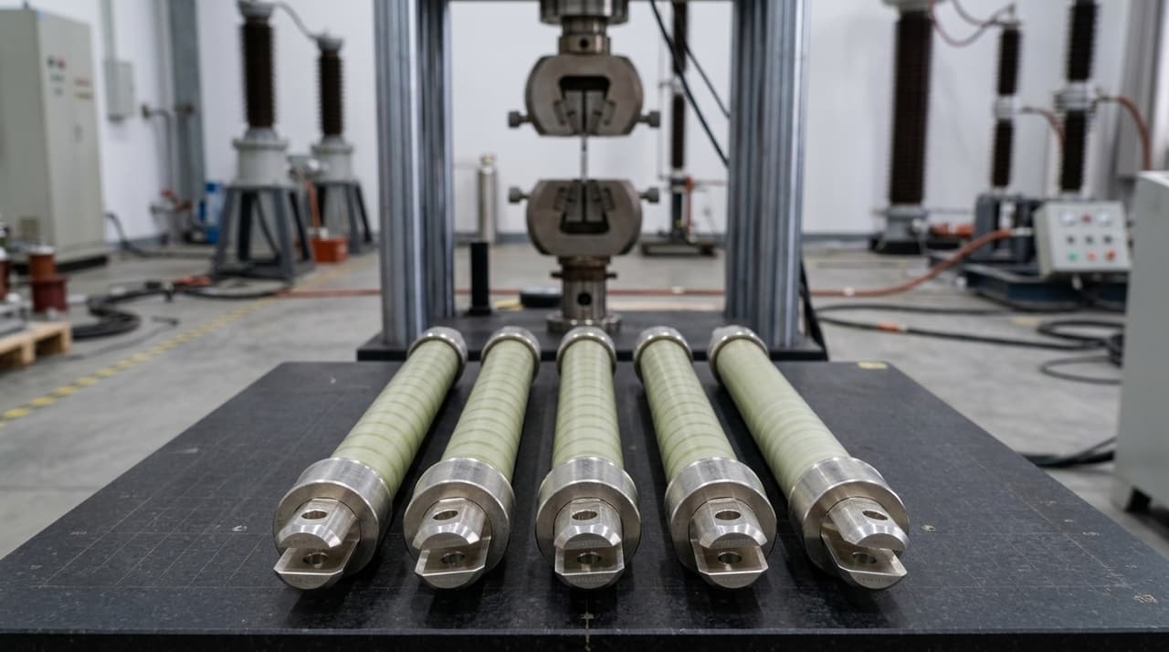 Composite insulating operating rod with metal end fittings
